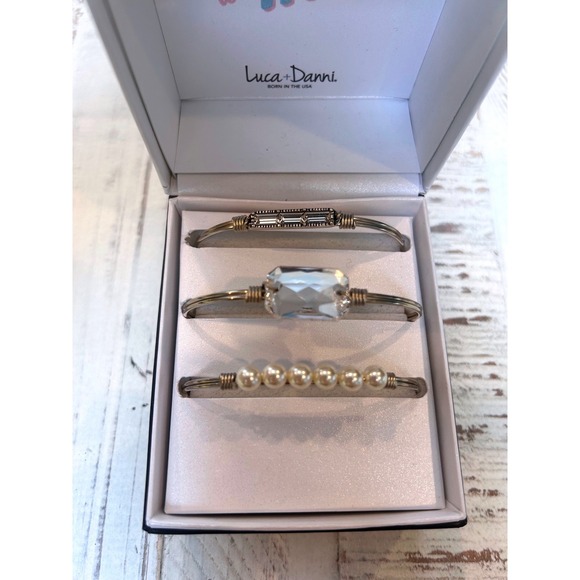 Luca+Danni Jewelry - Luca+Danni Miss to Mrs Bridal Bracelet Set 3 Piece‎ Pearl Crystal Bangle